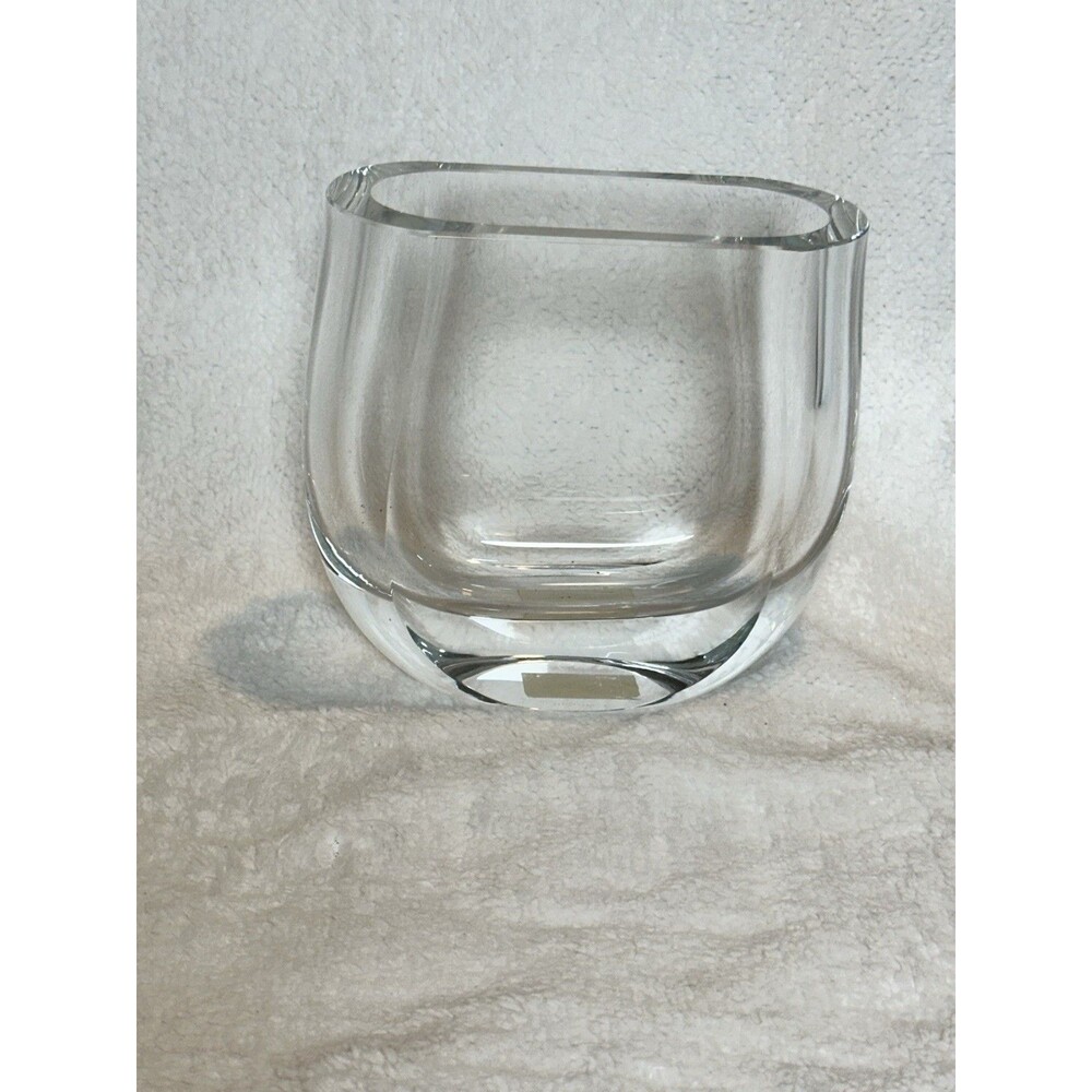 Valencia Block Oblong Vase 5 1/2” Clear Thick Heavy Glass